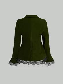SHEIN Clasi Women's Long Sleeve Contrast Lace Elegant Single Button Blazer - Army Green - View 2