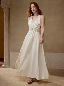 MOTF GATHERED SPLIT THIGH BACKLESS DRESS