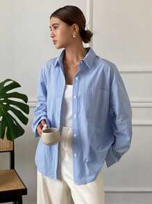 Livesso 女式春夏纯色休闲长袖衬衫，秋装