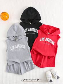 Cozy Pixies 6pcs Set Baby Boy Letter Print Soft Knit Sleeveless Crew Neck Pullover Top And Elastic Waist Shorts