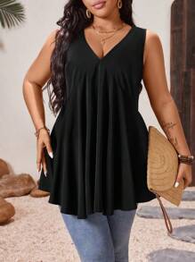 SHEIN LUNE Women's Summer Solid Color Vacation Bohemian Style Sleeveless Top