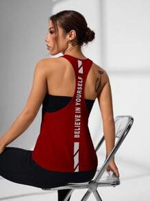 Gameset SHEIN Sport Women's Letter Printed Everyday Fitness Racerback Tank Top - Red - View 1
