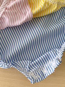 Souflis Souflis Mono de bebé recién nacido con cuello apropiado para 3-6 meses, diseño de bloques de color a rayas rosa, amarillo y azul, diseño general fresco y lindo, apropiado para que el bebé lo use en exteriores en verano