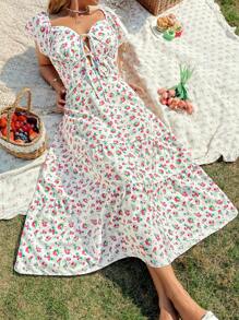 Flirla Plus Size Women Fashion Elegant Sexy Off Shoulder Ruched Waist A-Line Midi Dress, Spring/Summer