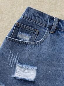 SHEIN LUNE 大码洗水破洞牛仔短裤