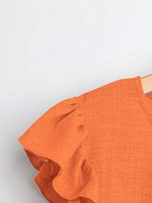 SHEIN LUNE 2 件套女士假日休闲纯色盖袖上衣和裤子套装 - 橘色 - 查看 4