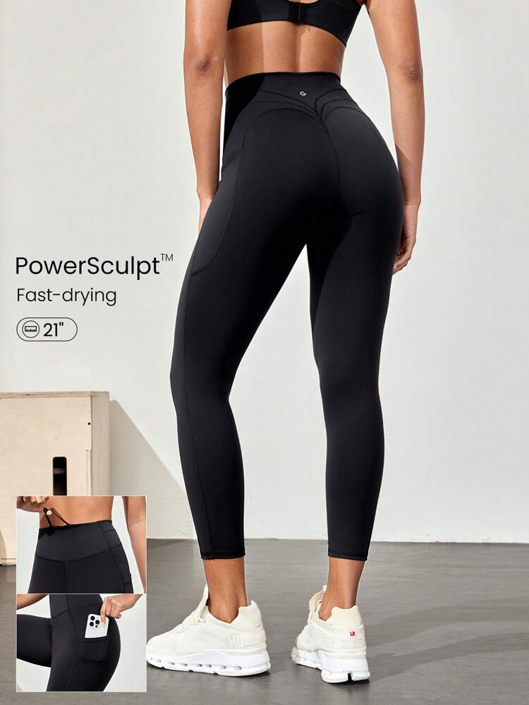 21" Powersculpt™ Goal Getter Adjustable Drawstring Waist Butt Scrunch Leggings With Side Pockets High Impact Workout Running Training Gym  Spring Summer
