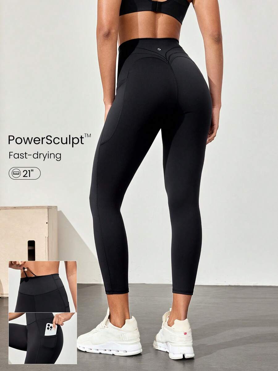 GLOWMODE 21 英寸 Powersculpt™ Goal Getter 可调节抽绳腰部提臀紧身裤带侧袋高强度健身跑步训练健身房