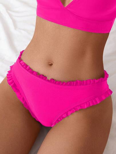 SHEIN Swim Women's Solid Color Swimwear Bottom With Lace Trim For Summer Beach Vacation