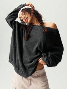 Bohemela Áo len dệt kim màu trơn đơn giản tay dài rộng rãi, dáng rộng phong cách BOHO, áo cánh công sở cho nữ, áo hở lưng, áo hở lưng, áo hở lưng, áo hở lưng cho mùa thu/đông - màu đen - Xem 2