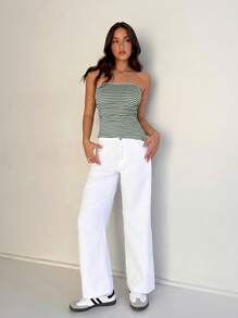 SHEIN EZwear Top corto asimétrico a rayas para mujer para citas y vacaciones