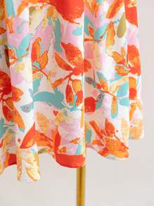 Soleia Plus Size Women Floral V-Neck Cinched Waist A-Line Short Dress, Romantic For Dates, Afternoon Tea - Multicolor - View 3