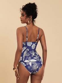 Travachic Women's Swimwear Set Including Spaghetti Strap Underwire Adjustable Strap Floral Print One-Piece Swimwear & Cover-Up Skirt, Fitted Casual Style, Summer Beach Vacation,Backless,Beachwear High Waisted,Beach Outfits For Woman,Sexy,Summer Outfits For Women, For Beach Vacation For Summer Beach Vacation,Boho,Vacation,LINEN,Crochet - Blue - View 6