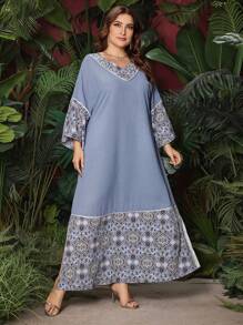 Al Najma 女性大尺碼阿拉伯服飾,有花卉印花 - 彩色 - 查看 3