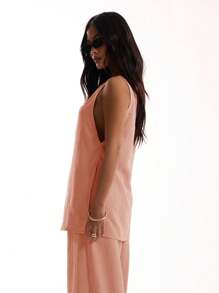 MUSERA Sleeveless Long Line Linen Feel Top Vacation Summer Oversized Beach Airport Holiday - Coral Orange - View 3