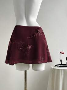Elamini New Chinese-Style Sexy Sheer Embroidered Green Short A-Line Skirt For Women
