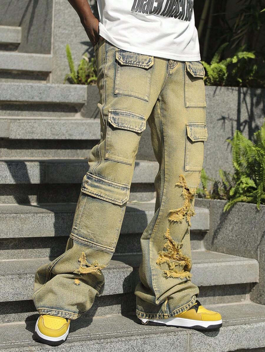 Manfinity LEGND Men's Loose Flared Blue Jeans, Street Style - Dark Wash - View 1