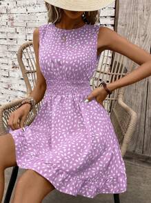 SHEIN Clasi Vestido casual - moderno casual casual - vacacional pastoral - Morado - Ver 5