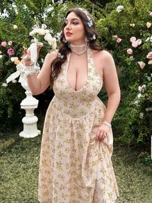 Lyrianda Plus Size Halter Hals Casual Zomerjurk