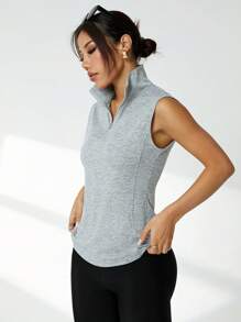 Easithlete Women's Yoga/Sports Simple Stand Collar Sleeveless Tank Top - Grey - View 6