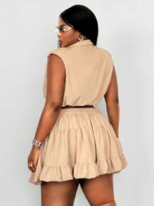 Maweii 2 件大码女式衬衫上衣和百褶裙套装