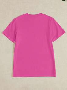 INAWLY Women Round Neck Minimalist T-Shirt, Suitable For Summer - Hot Pink - View 2