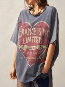 Bohemela Áo thun nữ cổ tròn tay ngắn dệt kim dáng rộng đơn giản - Xám - Xem 5