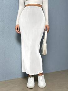 SHEIN Essnce Váy dài ôm lưng cao sọc dọc màu trơn - trắng - Xem 4