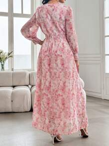 Modelyn Fashionable Romantic Embroidered Floral Long Dress For Women Fall Cloth For Women - Pink - View 6