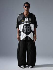 NEON BLANC Áo thun nam tay ngắn cổ chữ V thêu họa tiết phong cách đường phố - màu đen - Xem 1