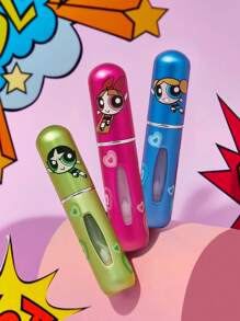 THE POWERPUFF GIRLS X SHEIN 1pc 5ml/0.2oz Cartoon Pattern Printing Spray Bottle, Bottom Fillable For Liquids, Can Be Used To Hold Perfume, Skincare Water, And Other Liquid Products, Compact Body For Easy Portability, Buttercup,Heart,Friendship