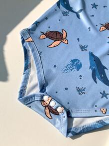 3 件装男婴连体衣，海洋与鲸鱼印花，信封领，休闲百搭日常装，适合夏季 - 彩色 - 查看 9