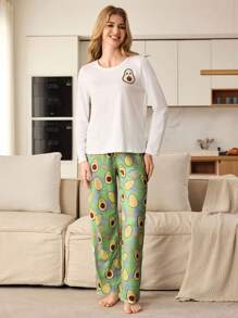 Conjunto de pijama de mujer con estampado de aguacate, casual y de moda, apto para el verano - Multicolor - Ver 5