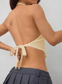 SHEIN PETITE Ladies Solid Color Sleeveless Backless Neck-Hanging Summer Top