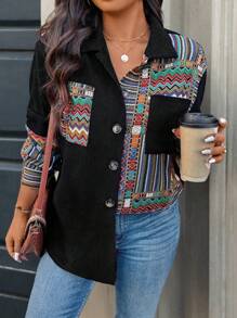 SHEIN LUNE Plus Size Vacation Casual Jacquard Panel Jacket