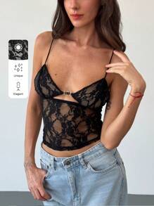 Aloruh Nova Top Regata Preta de Renda Sensual