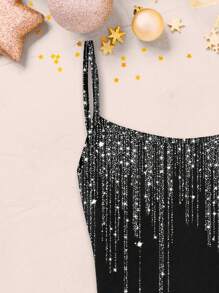 SHEIN EZwear 女士休闲简约闪光图案印花性感吊带背心 - 白色 - 查看 5