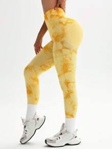 Easithlete Seamless Softness Tie Dye Sports Leggings - Yellow - View 3