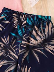 SHEIN 2pcs/Set Young Boy Palm Tree Graphic Round Neck Tank Top And Tropical Plant Print Shorts
