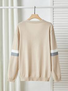 Manfinity Homme Plus Size Men's Solid Color Patchwork Button Front Long Sleeve Casual Cardigan, Fall/Winter - Apricot - View 2