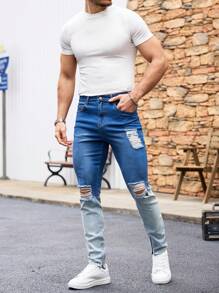 Manfinity Homme Men's Blue Jeans, Minimalist Fashion Suitable For Summer