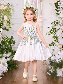 SHEIN Glamorique Kids Girls Floral Cake Design Spaghetti Strap Party Dress, Elegant Wedding Flower Girl Dress, All Season Young Girls Spring Dresses Young Girls Flower Dresses Young Girls Summer Dresses Princess Dress For Girls Young Girls Dresses Spring Party Dress For Girls - White - View 6