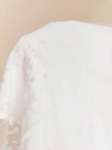 Amorya 女士荷叶边细肩带白色网眼刺绣伞形下摆 A 字型优雅婚礼宾客芭铎式浪漫迷你连衣裙