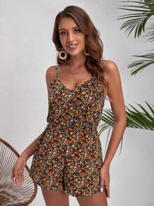 SHEIN VCAY Summer Beach Woman Floral Print Cami Romper - Grey - View 6