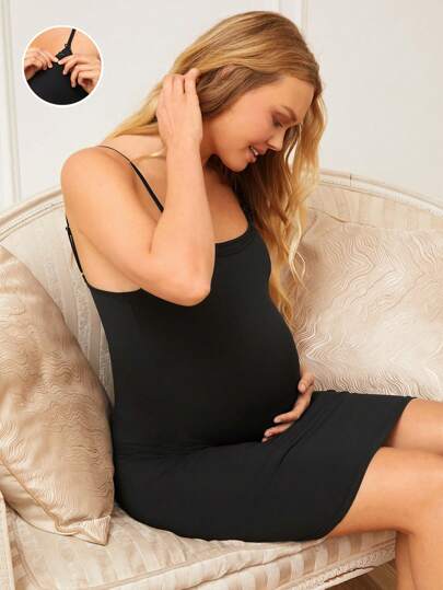 SHEIN 孕妇纯色哺乳功能紧身吊带连衣裙