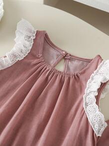 Young Girl Summer Casual Color Block Tank Top And Pants 2 Pieces Set - Pink - View 4