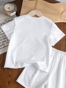 SHEIN Explorewe 5pcs/Set Young Boys Funny Face Print Crew Neck Short Sleeve T-Shirts, 3pcs Black & 2pcs White, School, Campus, College