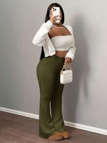 Slaydiva Quần tập yoga giảm béo cạp cao cho nữ, quần legging thể dục co giãn màu trơn - xanh quân đội - Xem 6