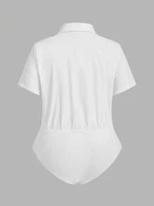 SHEIN EZwear Plus Size Business Casual Woman,Work,Minimalist White Bodysuit,Spring Summer Clothes - White - View 6