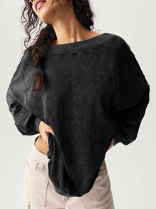 Bohemela Áo len dệt kim màu trơn đơn giản tay dài rộng rãi, dáng rộng phong cách BOHO, áo cánh công sở cho nữ, áo hở lưng, áo hở lưng, áo hở lưng, áo hở lưng cho mùa thu/đông - màu đen - Xem 8